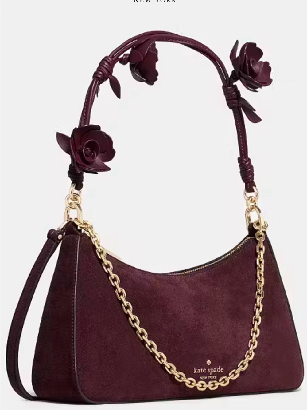 Kate Spade Suede Hobo with Floral Handle and Gold Chain